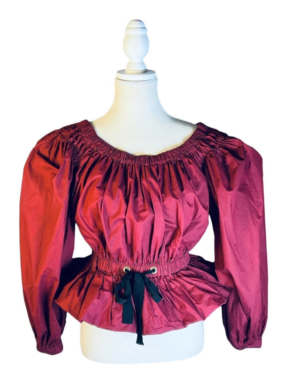 Ulla Johnson Kira Bordeaux Off Shoulder Puff Sleeve Peplum Top Size 2